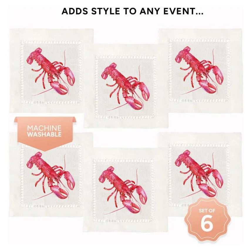 Hemstitch Napkins - Lobster (Set of 6)