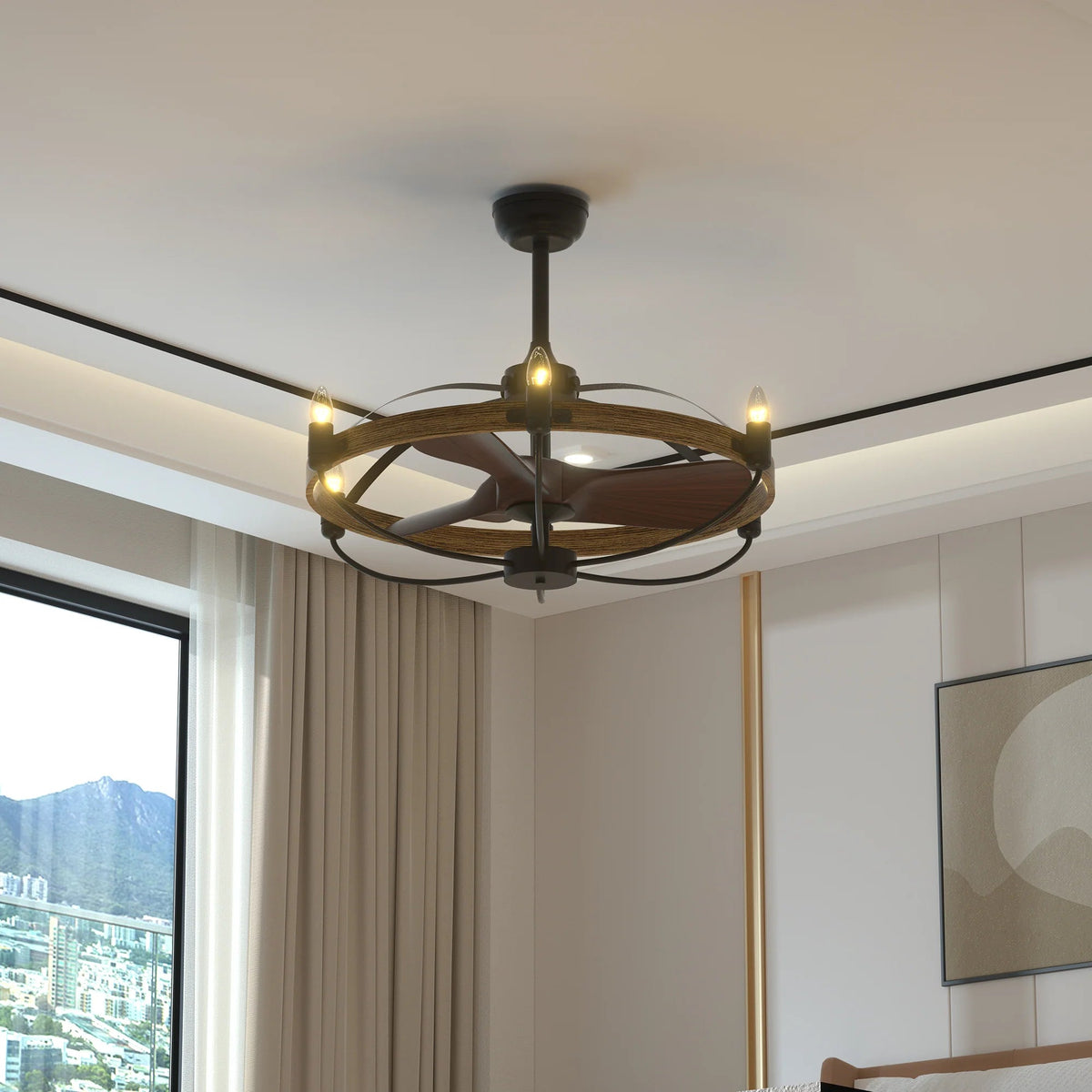 Farmhouse Caged Ceiling Fan Light Fixture