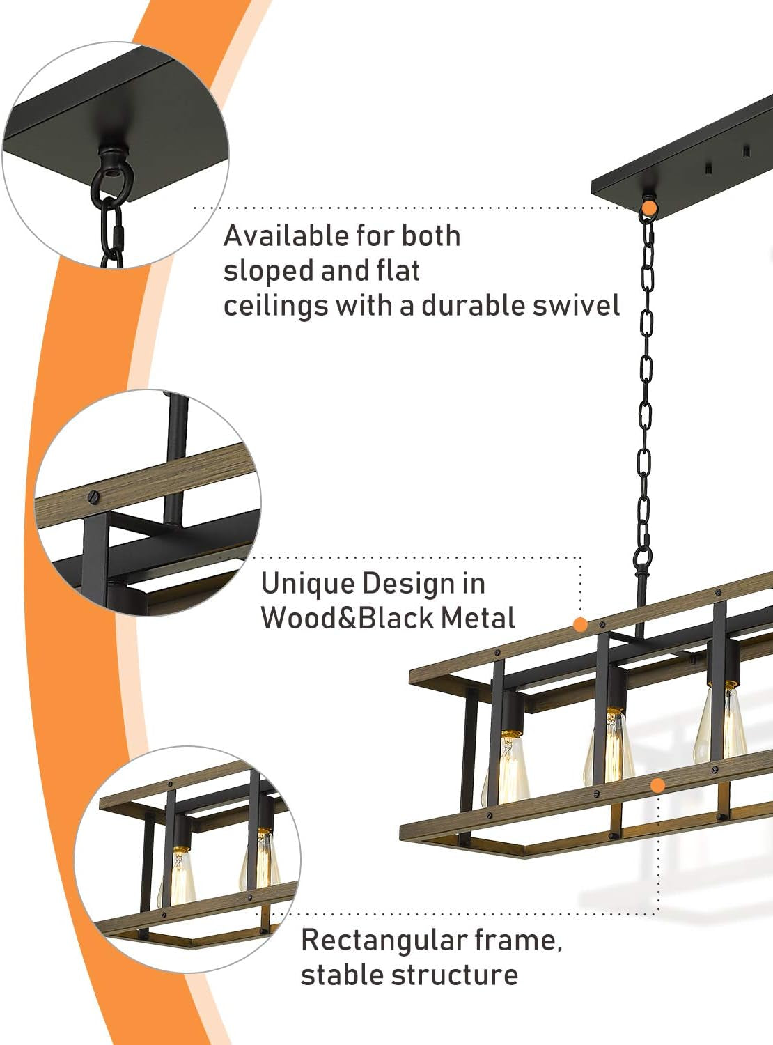 5 Light Farmhouse Linear Chandelier