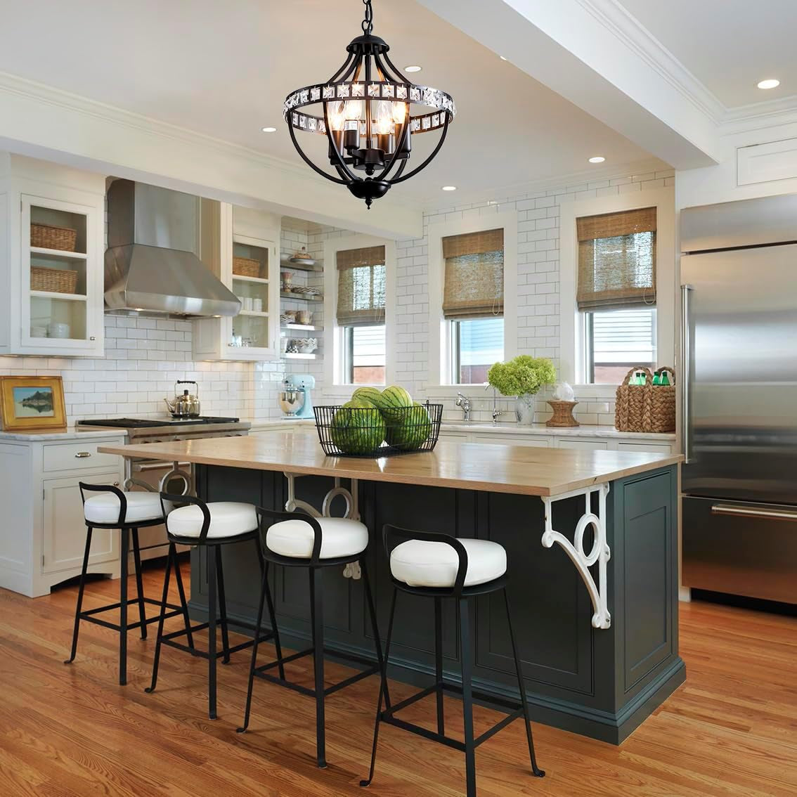 4-Light Black and Crystal Chandelier