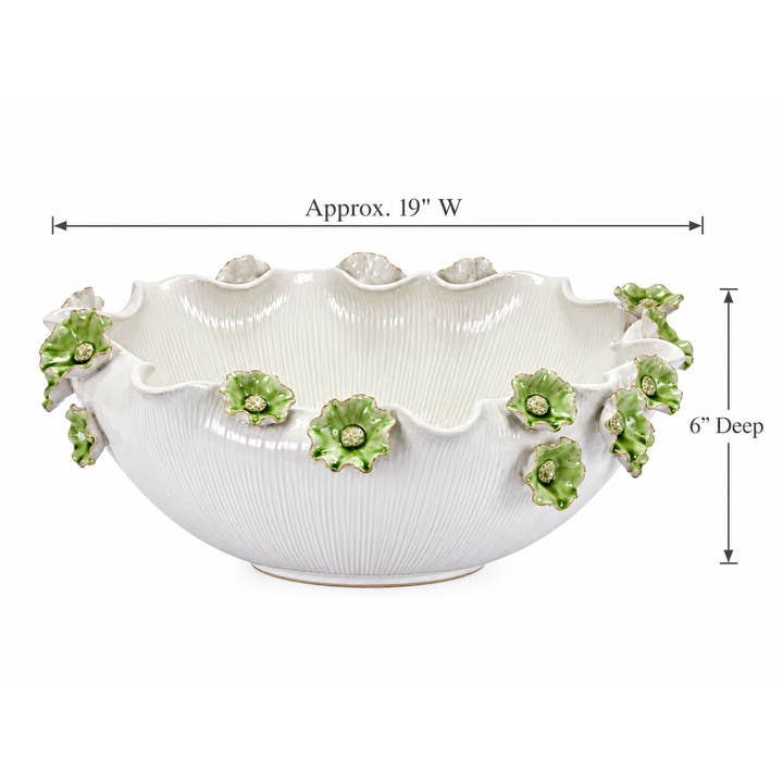 Garden Blossom Ceramic Bowl White & Green
