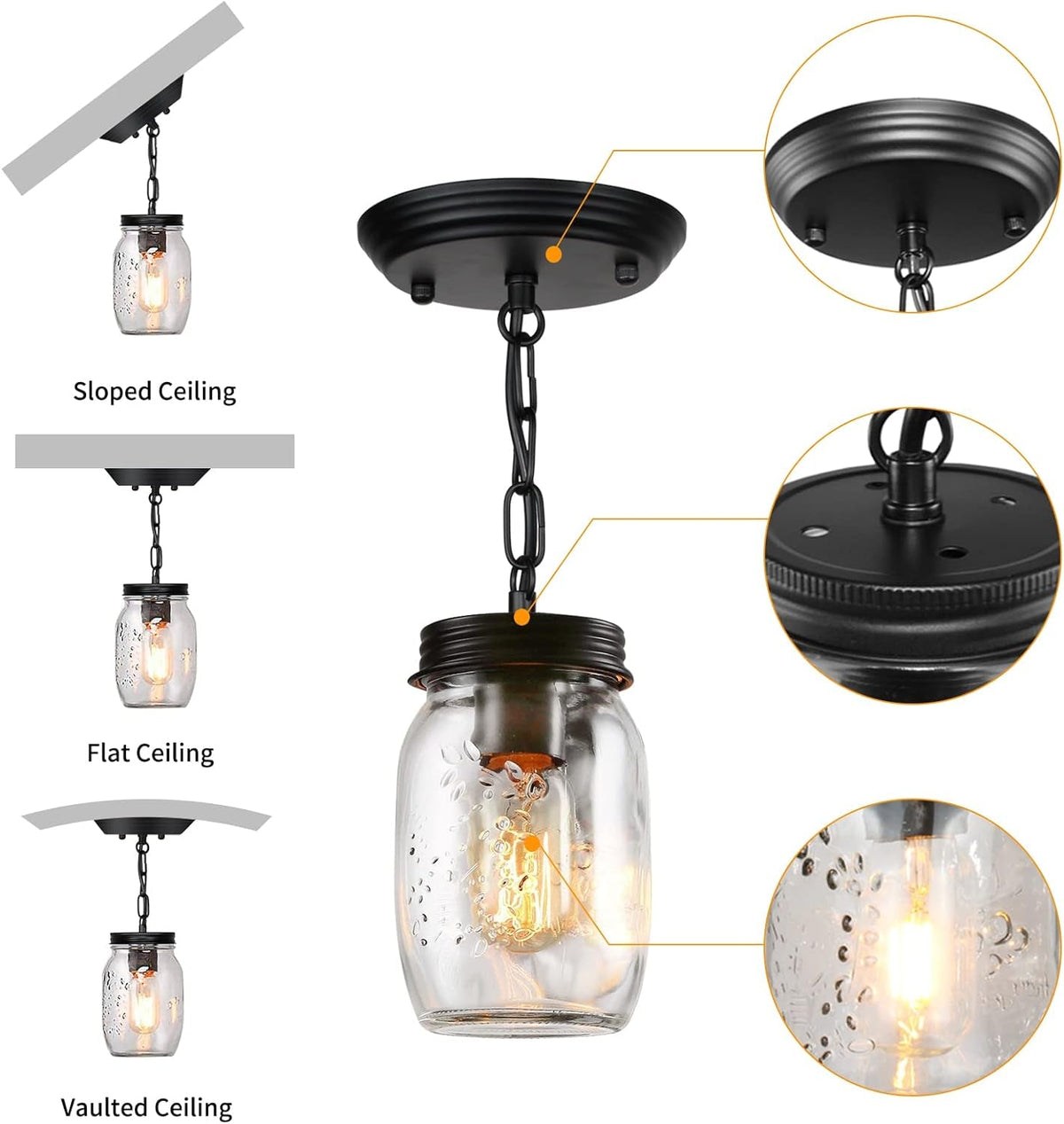 1 Light Glass Mason Jar Pendant Light Fixture