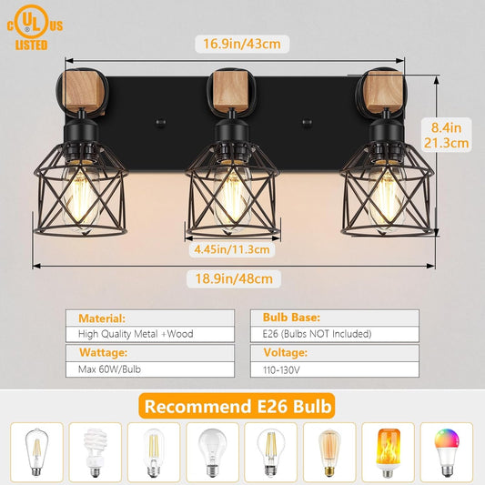 3-Light Wood Farmhouse Vanity Light