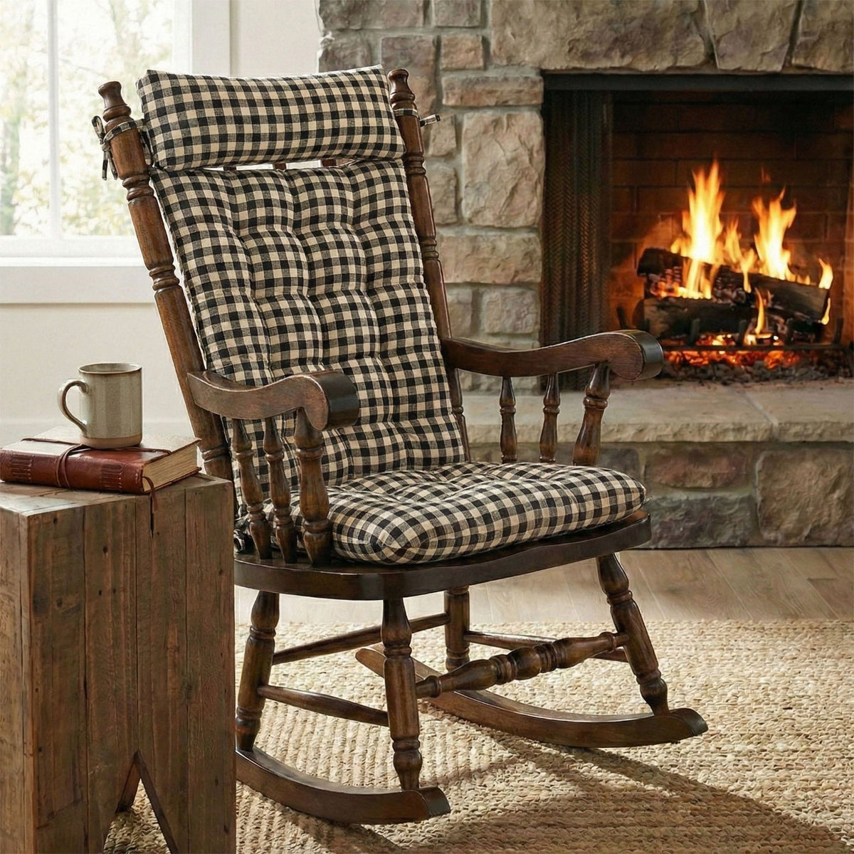 Farmhouse Check Black & White Checkered Rocking Chair Cushions - Made in USA