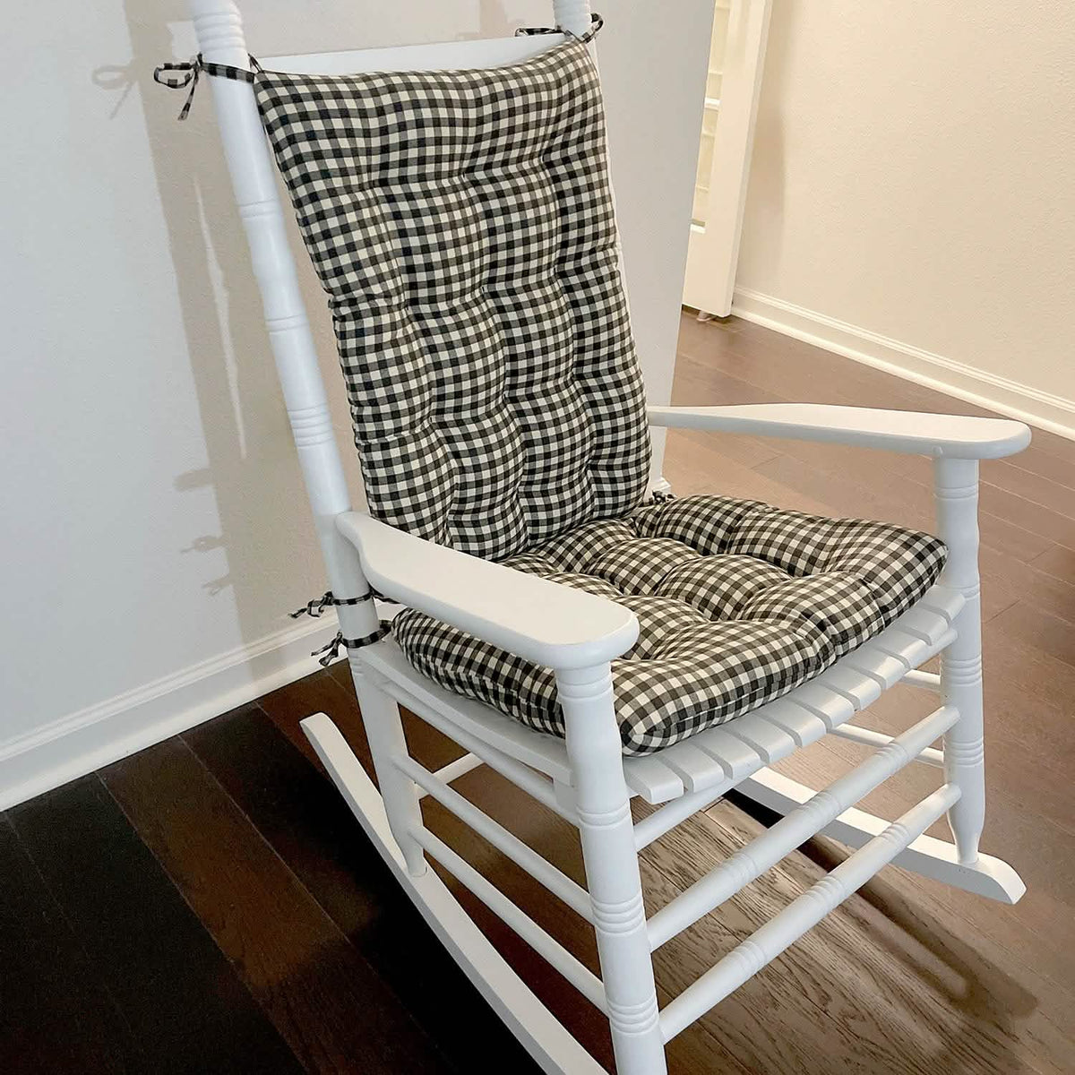 Farmhouse Check Black & White Checkered Rocking Chair Cushions - Made in USA