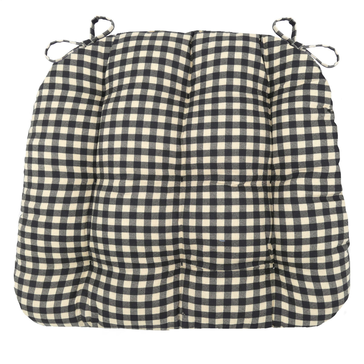 Farmhouse Check Black & White Checked Chair Pad - Made in USA - 100% Cotton - Machine Washable