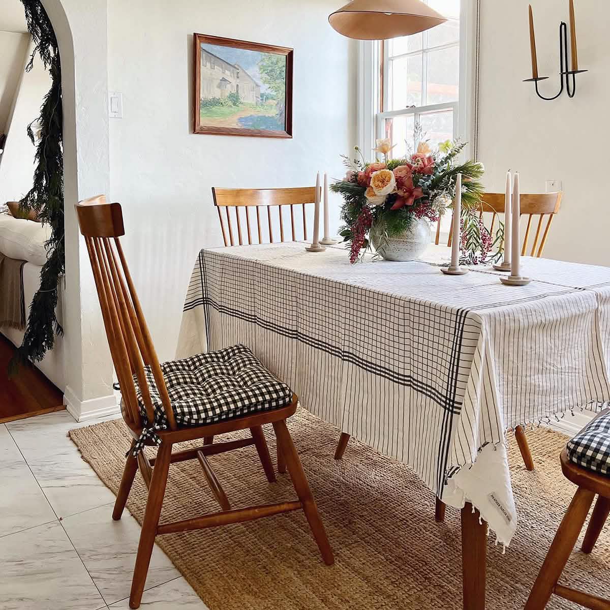 Farmhouse Check Black & White Checked Chair Pad - Made in USA - 100% Cotton - Machine Washable