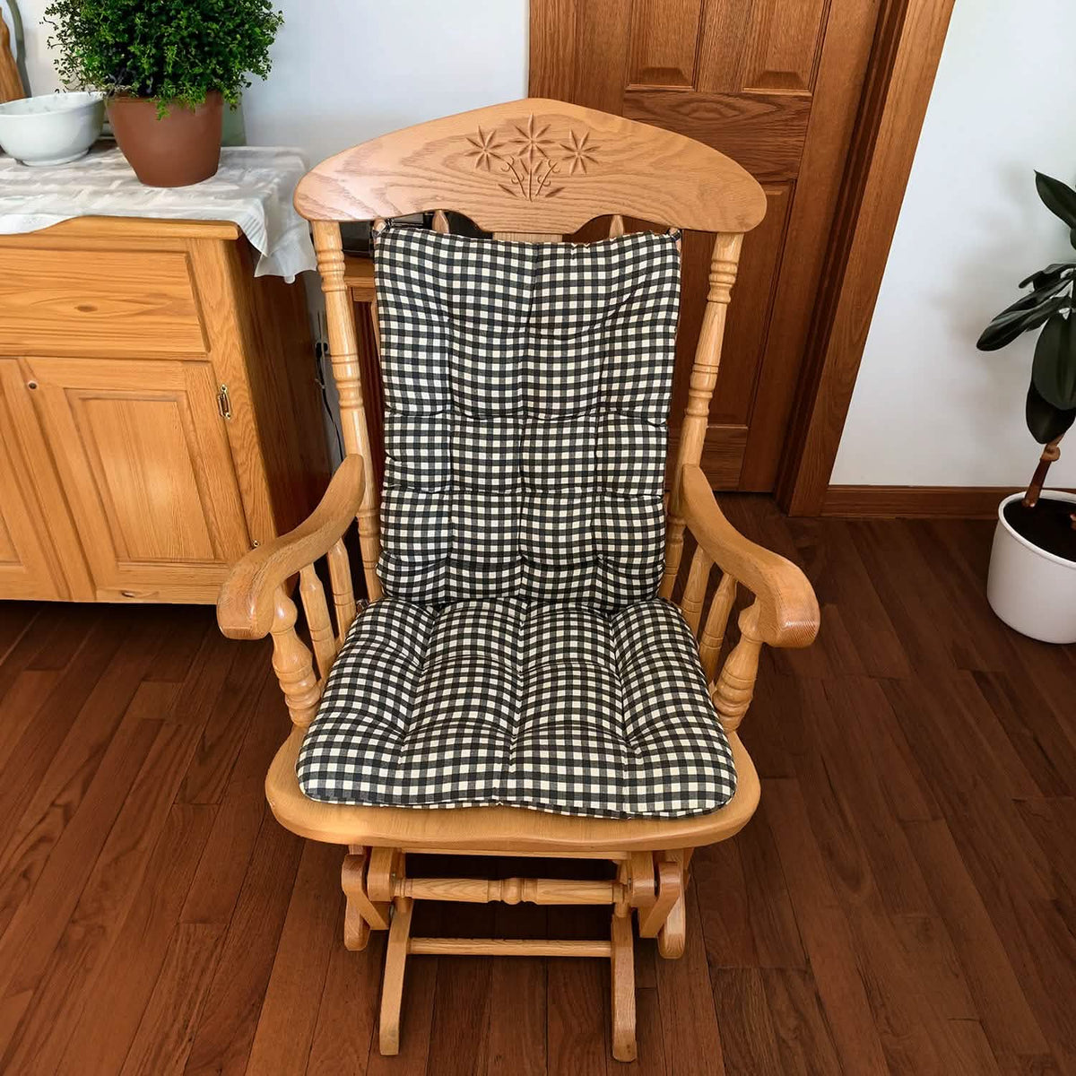 Farmhouse Check Black & White Checkered Rocking Chair Cushions - Made in USA