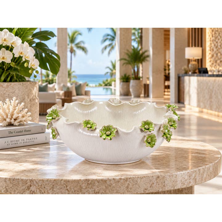 Garden Blossom Ceramic Bowl White & Green