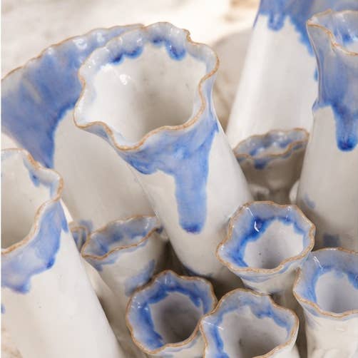Sea Coral Blue and White Ceramic Vase
