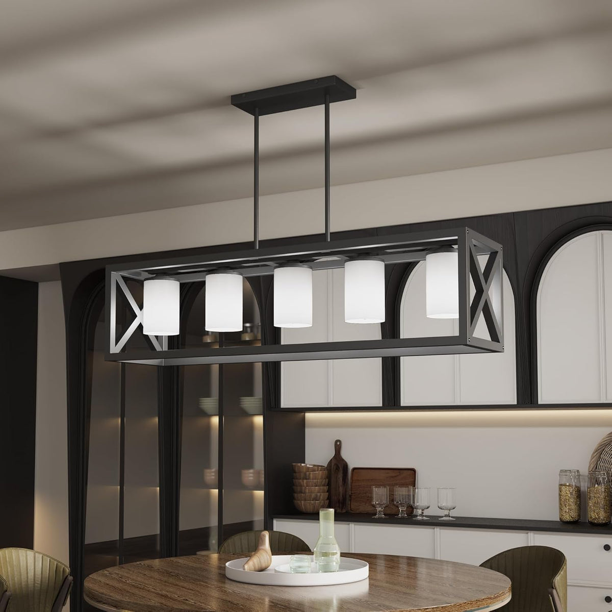 Farmhouse 5 Light Metal Linear Chandelier
