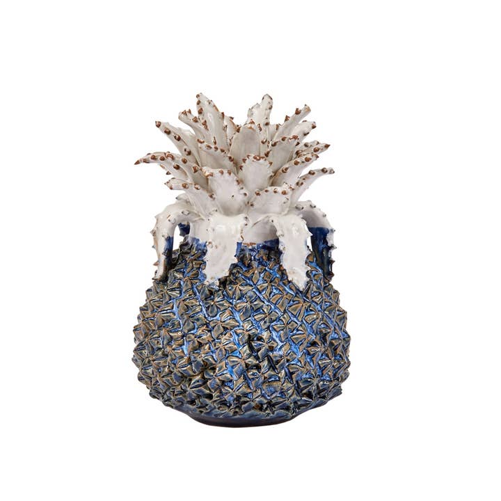 Medium Blue & White Pineapple Ceramic Vase