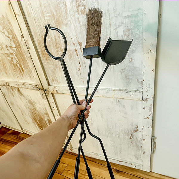 Black Iron Fireplace Tool Set with Shovel Brush Tongs