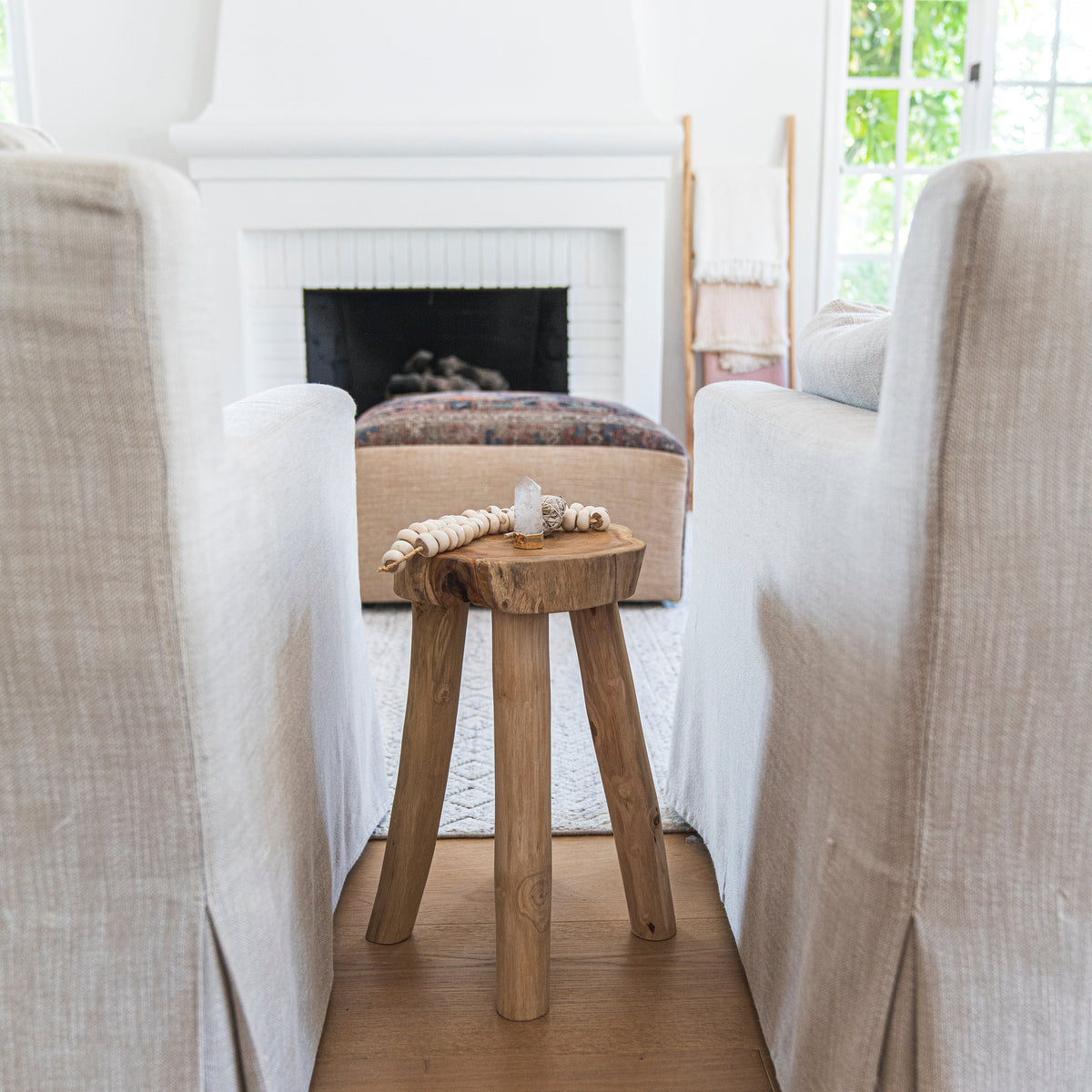 Solid Teak Stool, Accent Wood Stool Side Table