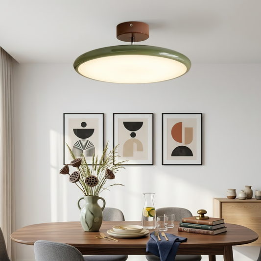 Lampada a soffitto retrò francese color panna a forma di piattino