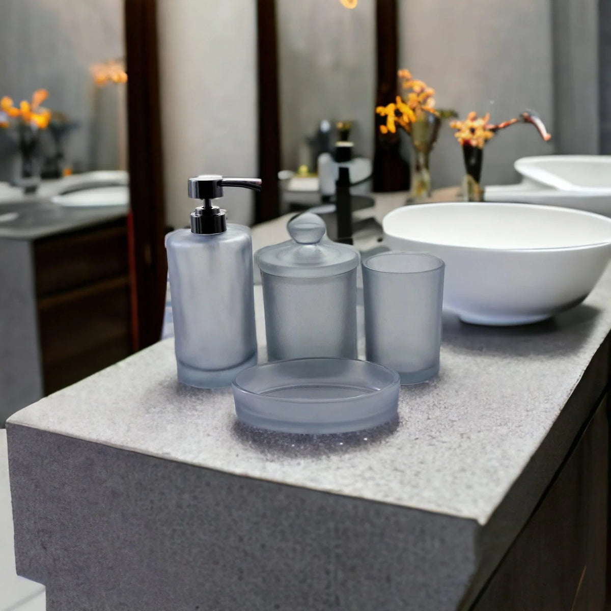 Frosted Glass 4-Piece Bathroom Accessory Set | Cloud Collection