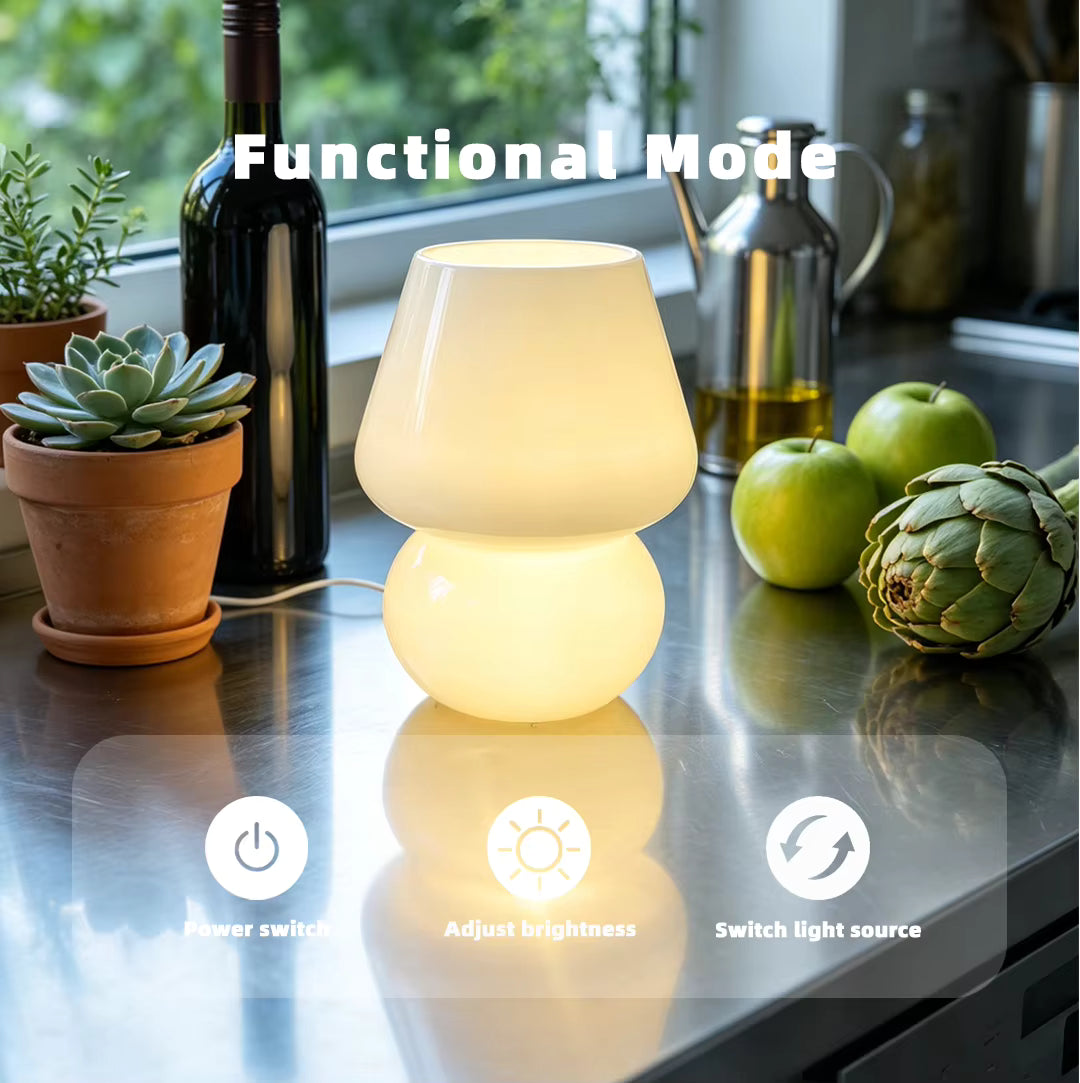 Murano-Style Glass Mushroom Table Lamp | Colorful Striped & Dotted Bedside Light