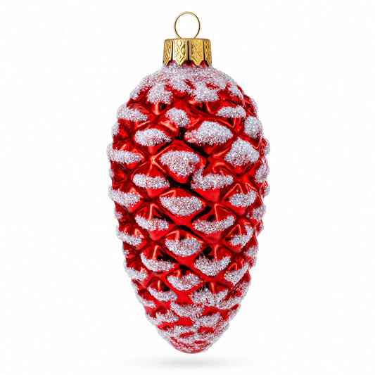 Ornement de Noël rétro en verre en forme de pomme de pin rouge style forêt