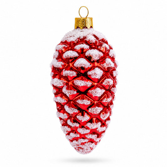 Ornement de Noël rétro en verre en forme de pomme de pin rouge style forêt