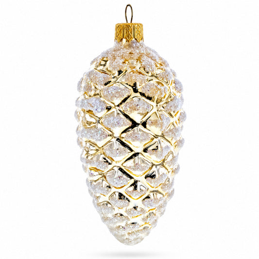 Ornement de Noël en verre style rétro forêt pomme de pin dorée