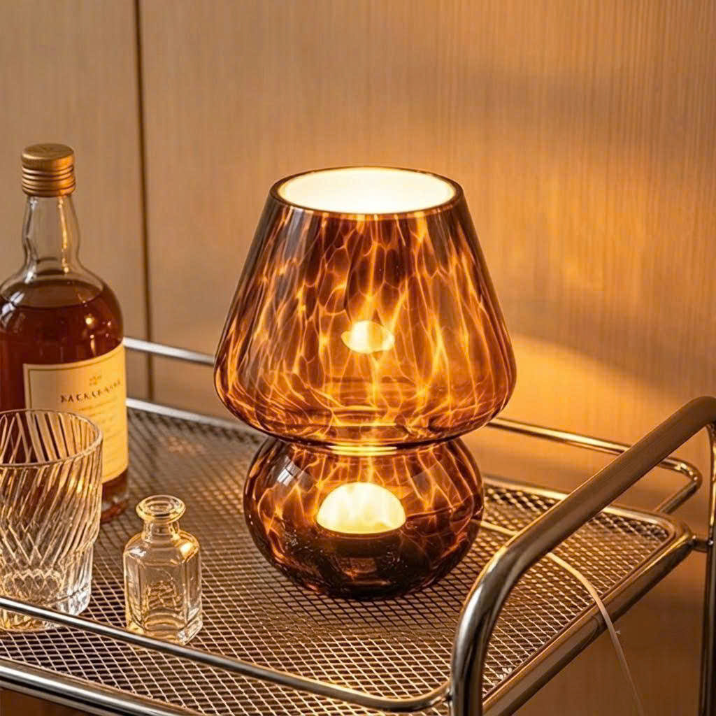 Murano-Style Glass Mushroom Table Lamp | Colorful Striped & Dotted Bedside Light
