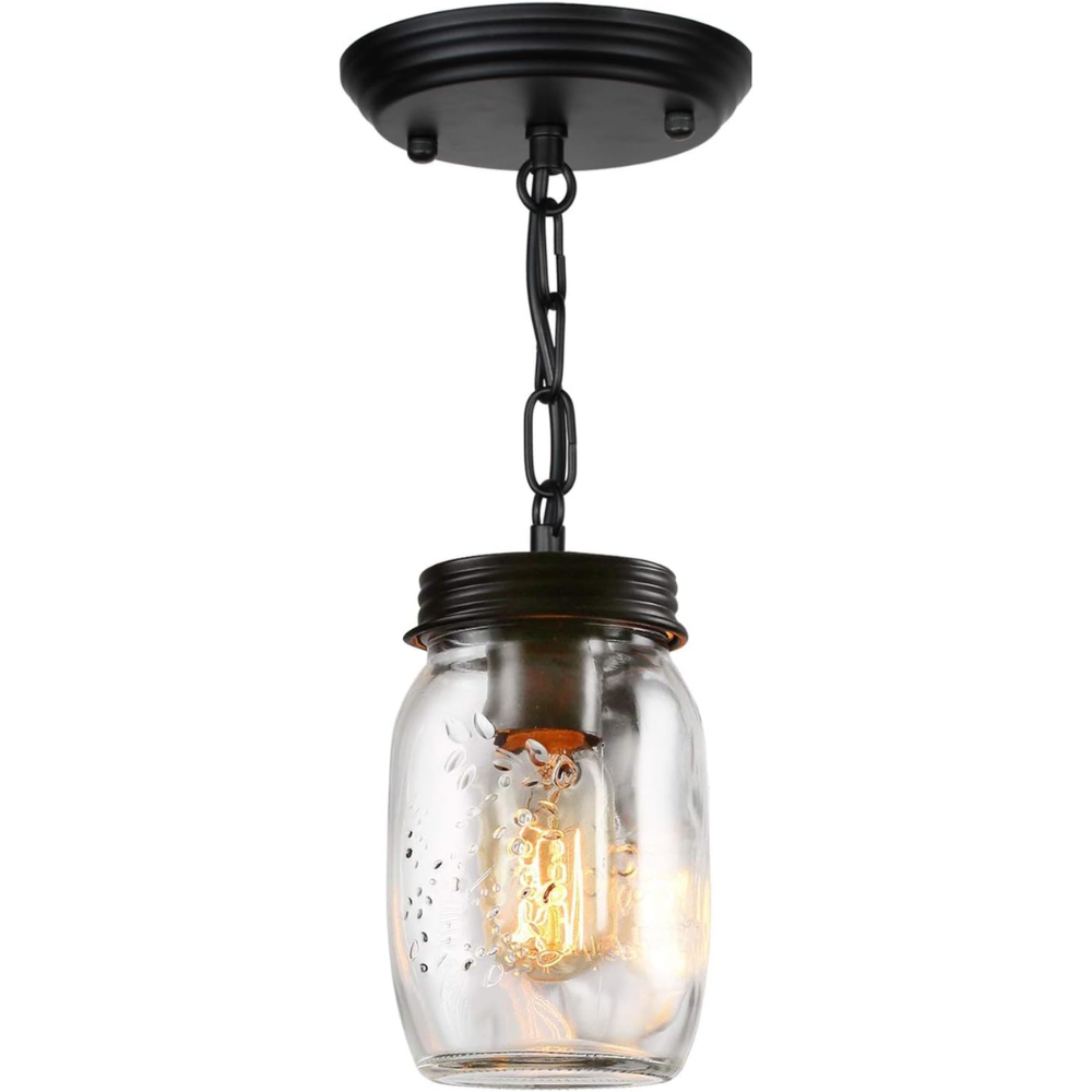 1 Light Glass Mason Jar Pendant Light Fixture