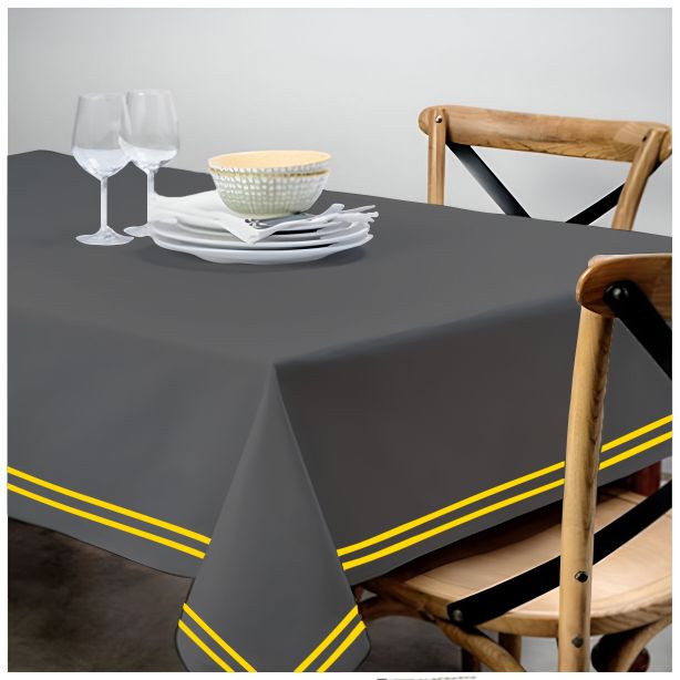 Double Embroidery Border Sateen Cotton Solid Table Cloth - Dark Grey