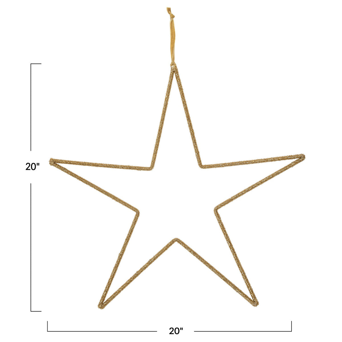 Gold Metal & Glass Bead Hanging Star with Velvet Ribbon