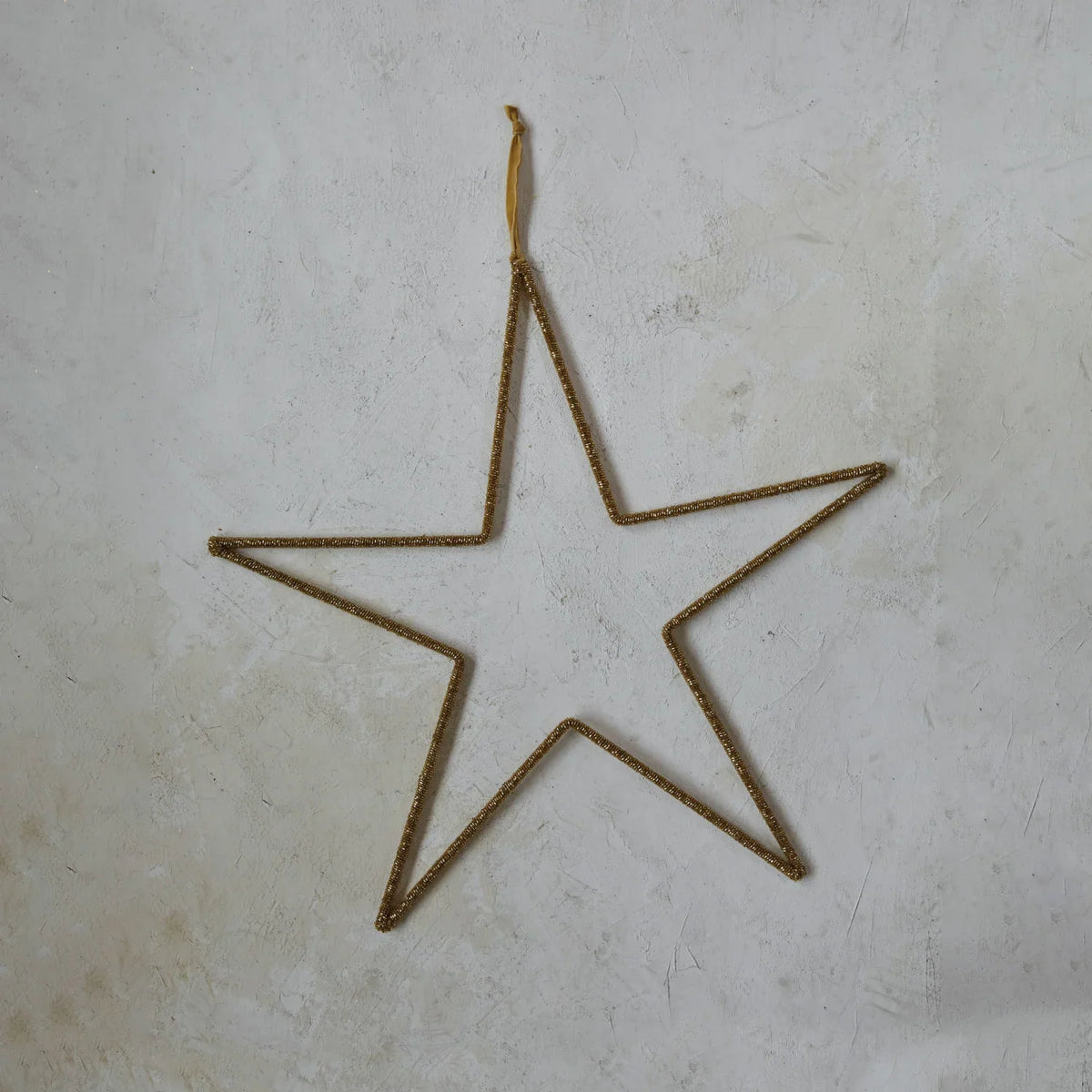 Gold Metal & Glass Bead Hanging Star with Velvet Ribbon