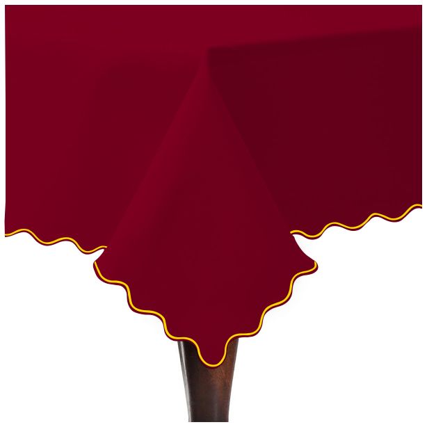 Scallop Embroidery Sateen Cotton Solid Table Cloth - Burgundy