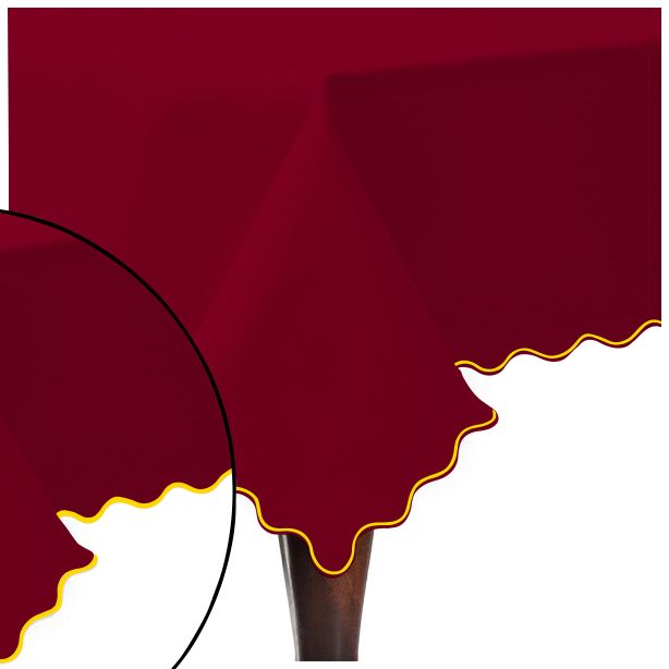 Scallop Embroidery Sateen Cotton Solid Table Cloth - Burgundy