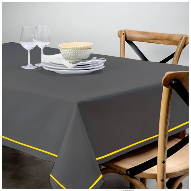 Single Embroidery Border Sateen Cotton Solid Table Cloth - Dark Grey