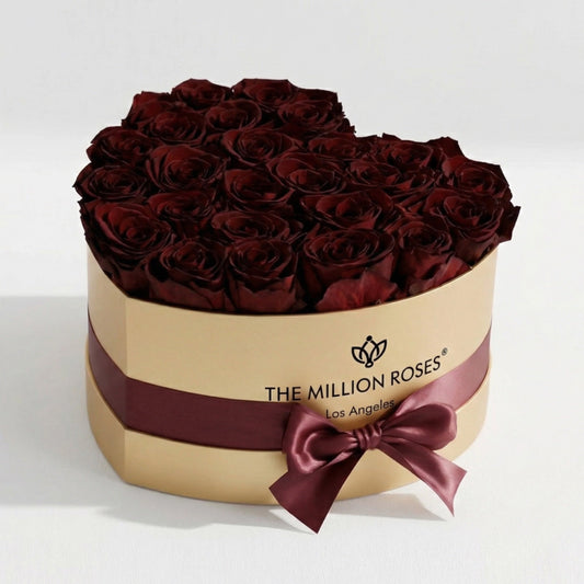 Scatola Cuore Oro | Rose Borgogna