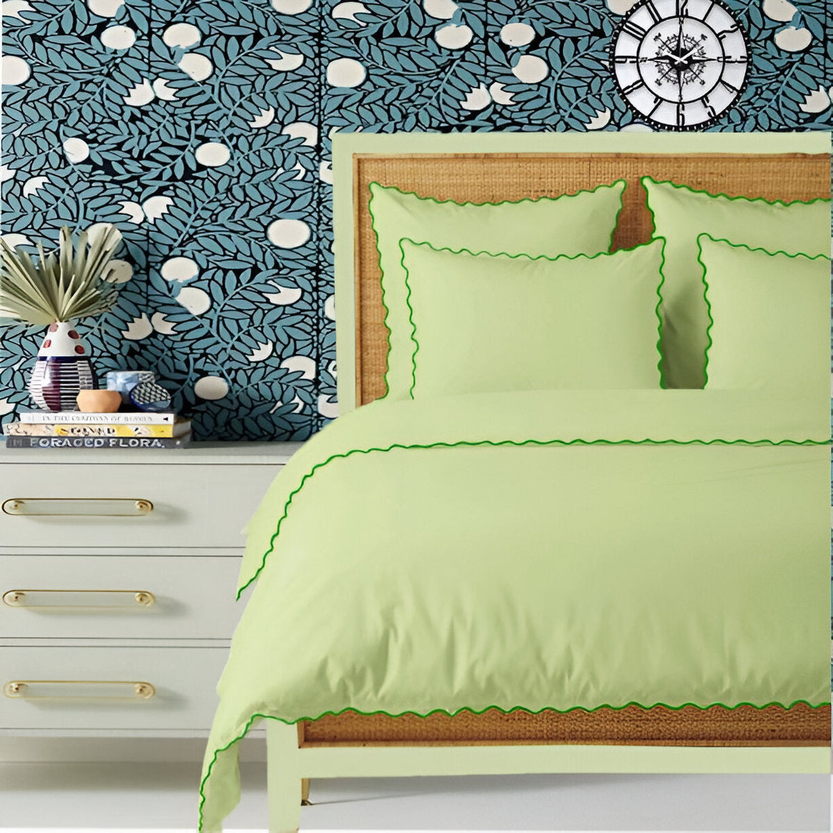 Sage 400TC Cotton Small Scallop Embroidery Duvet Cover Set