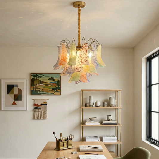Lampadario in vetro di Murano soffiato a mano a pois