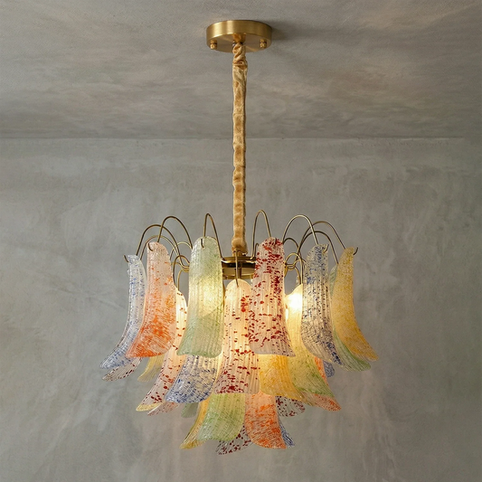 Lampadario in vetro di Murano soffiato a mano a pois