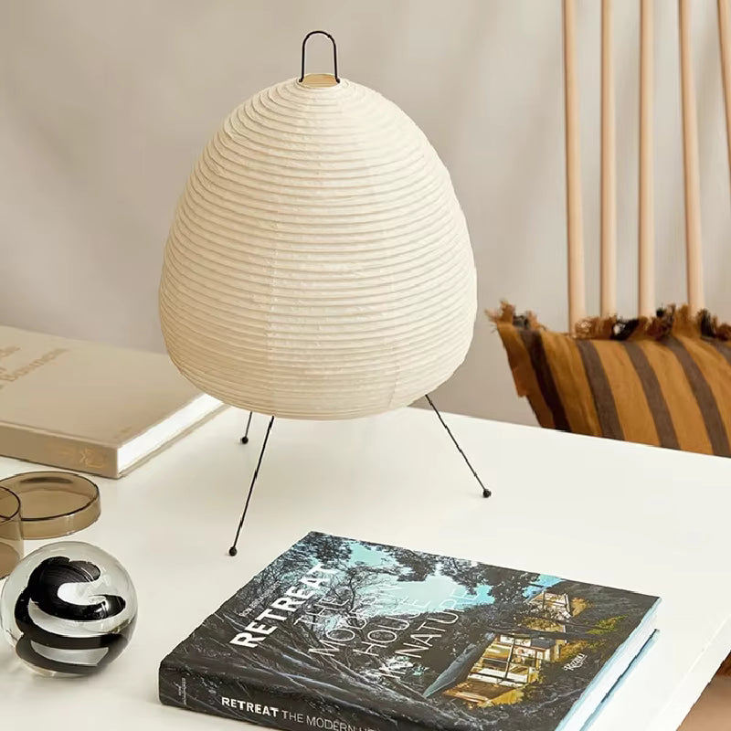 Japanese Washi Paper Table Lamp | Minimalist Tripod Desk Light