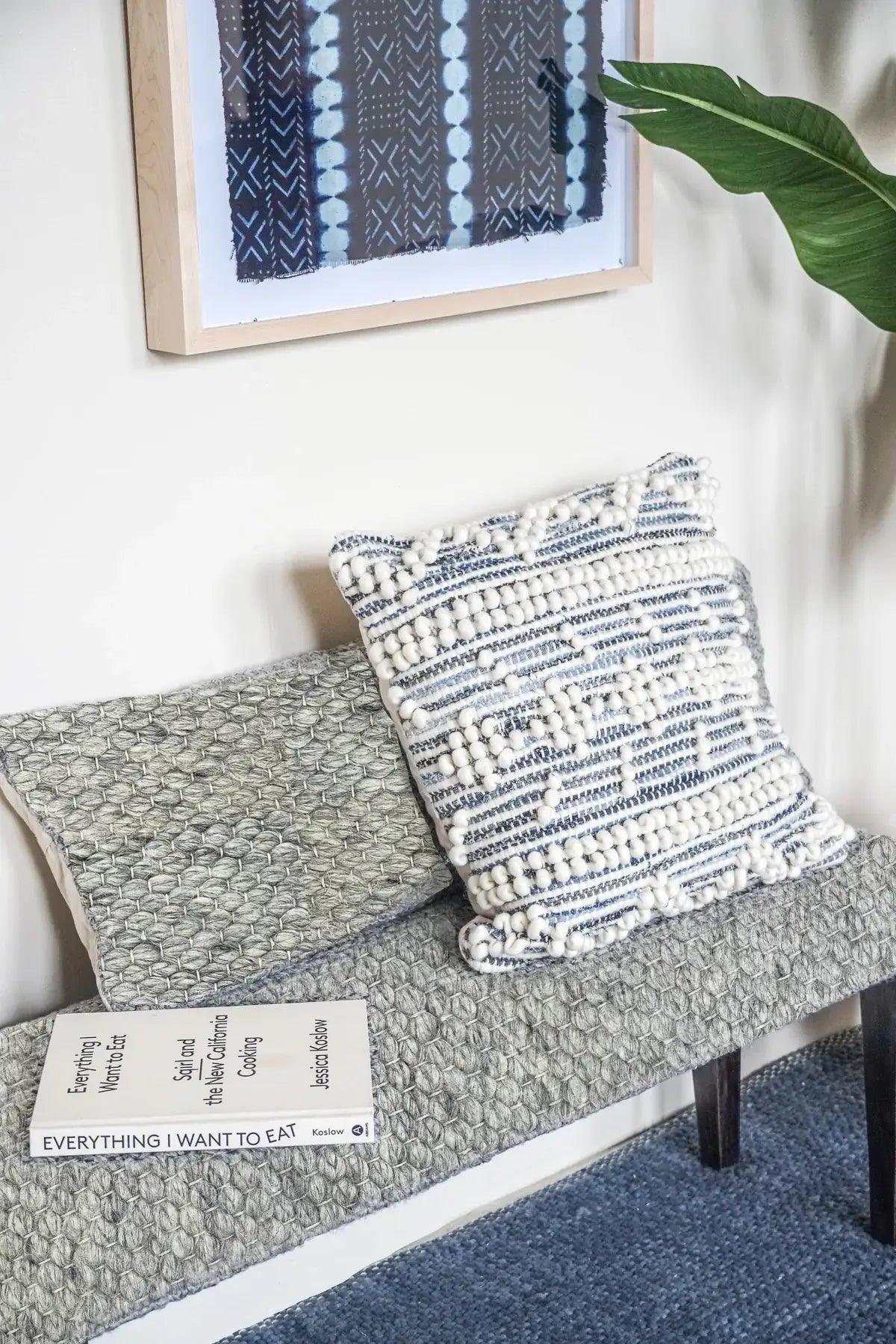 Handwoven Clean Grey Dining Room Table Bench