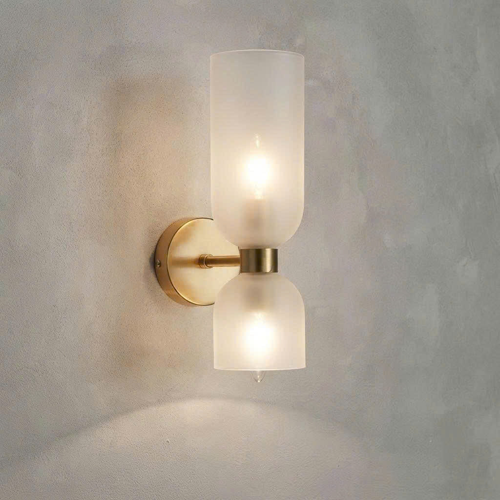 Modern Copper & Glass Dual-Head Wall Sconce | Up-Down Frosted Glass Wall Light