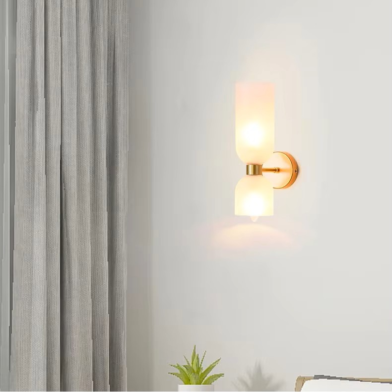 Modern Copper & Glass Dual-Head Wall Sconce | Up-Down Frosted Glass Wall Light