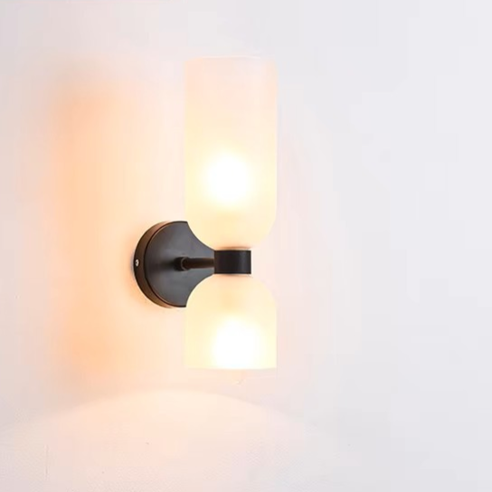 Modern Copper & Glass Dual-Head Wall Sconce | Up-Down Frosted Glass Wall Light