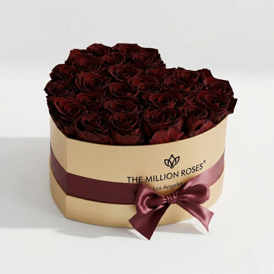 Scatola Cuore Oro | Rose Borgogna