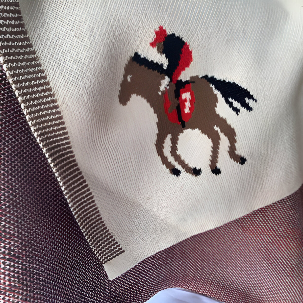 Horse Jockey Ecru Knitted Cotton Baby Blanket