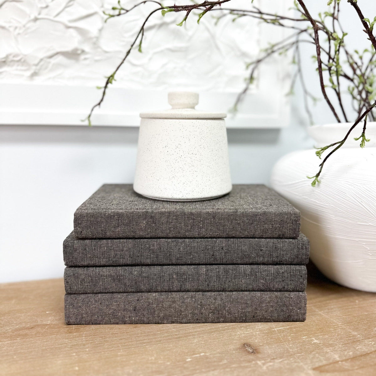 Espresso Linen Covered Decorative Books