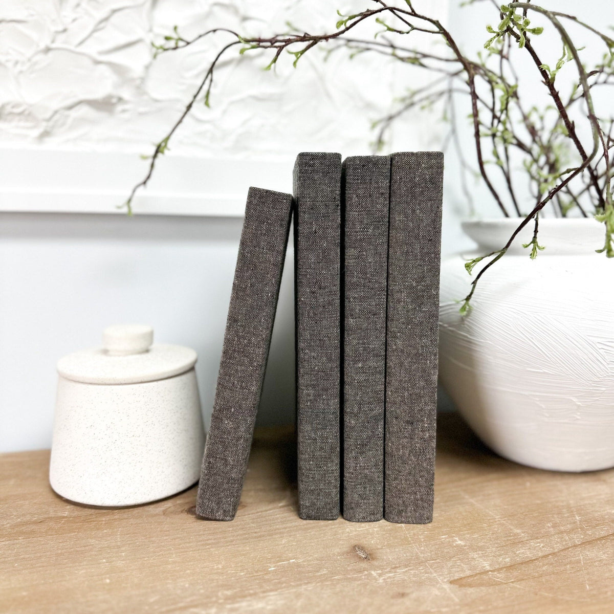 Espresso Linen Covered Decorative Books