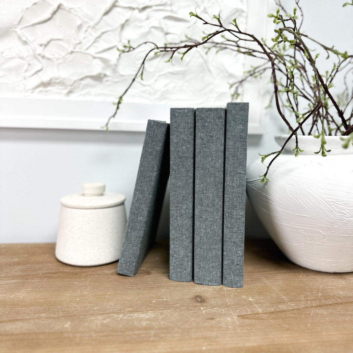 Shale Linen Covered Decorative Books