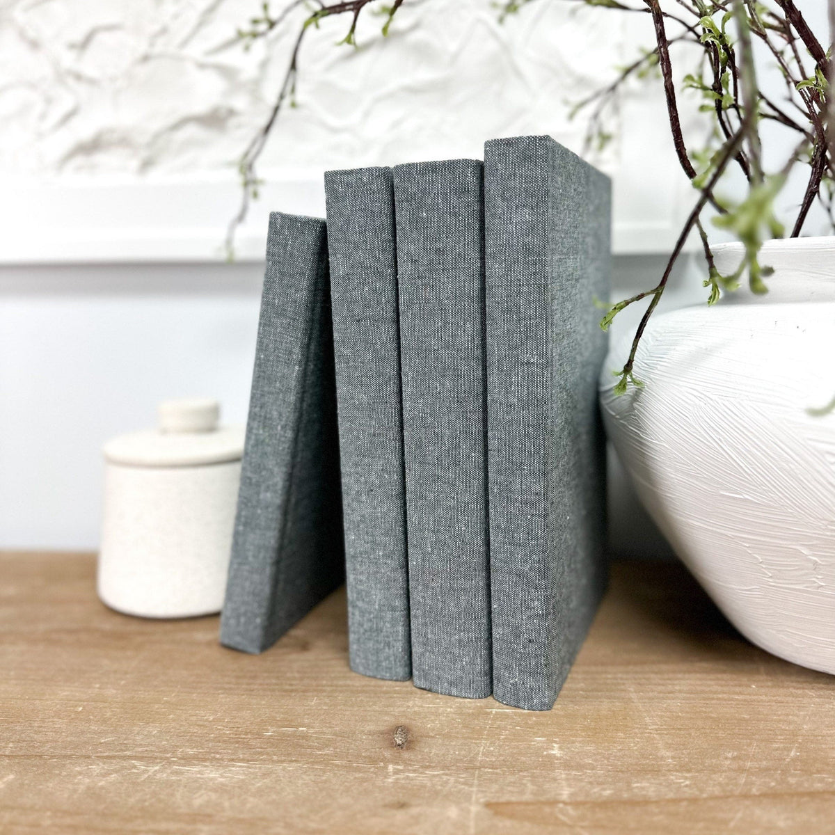 Shale Linen Covered Decorative Books