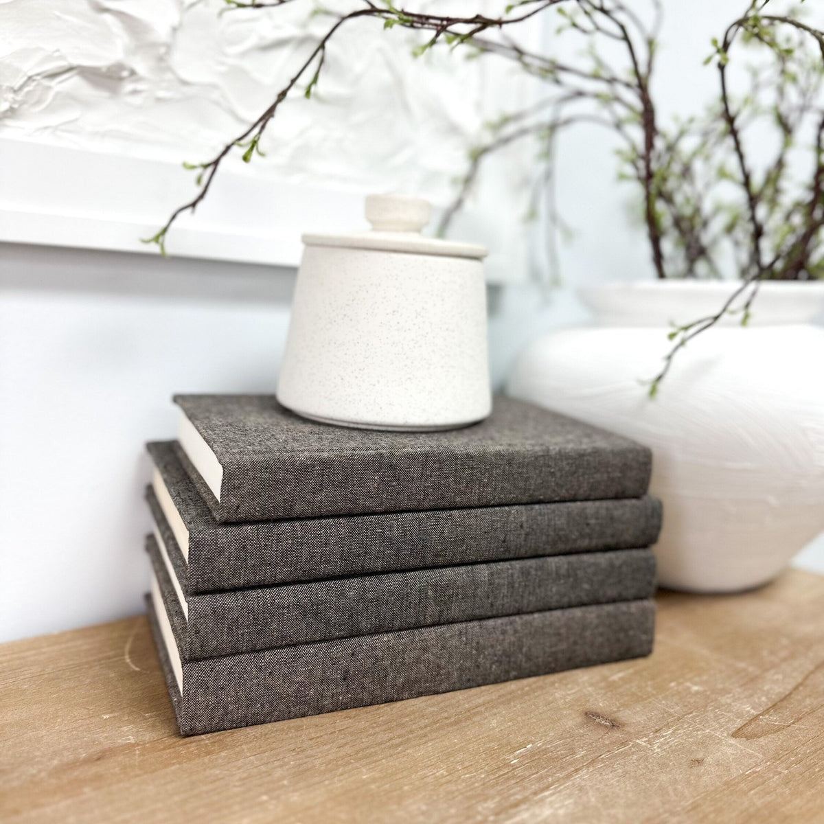 Espresso Linen Covered Decorative Books