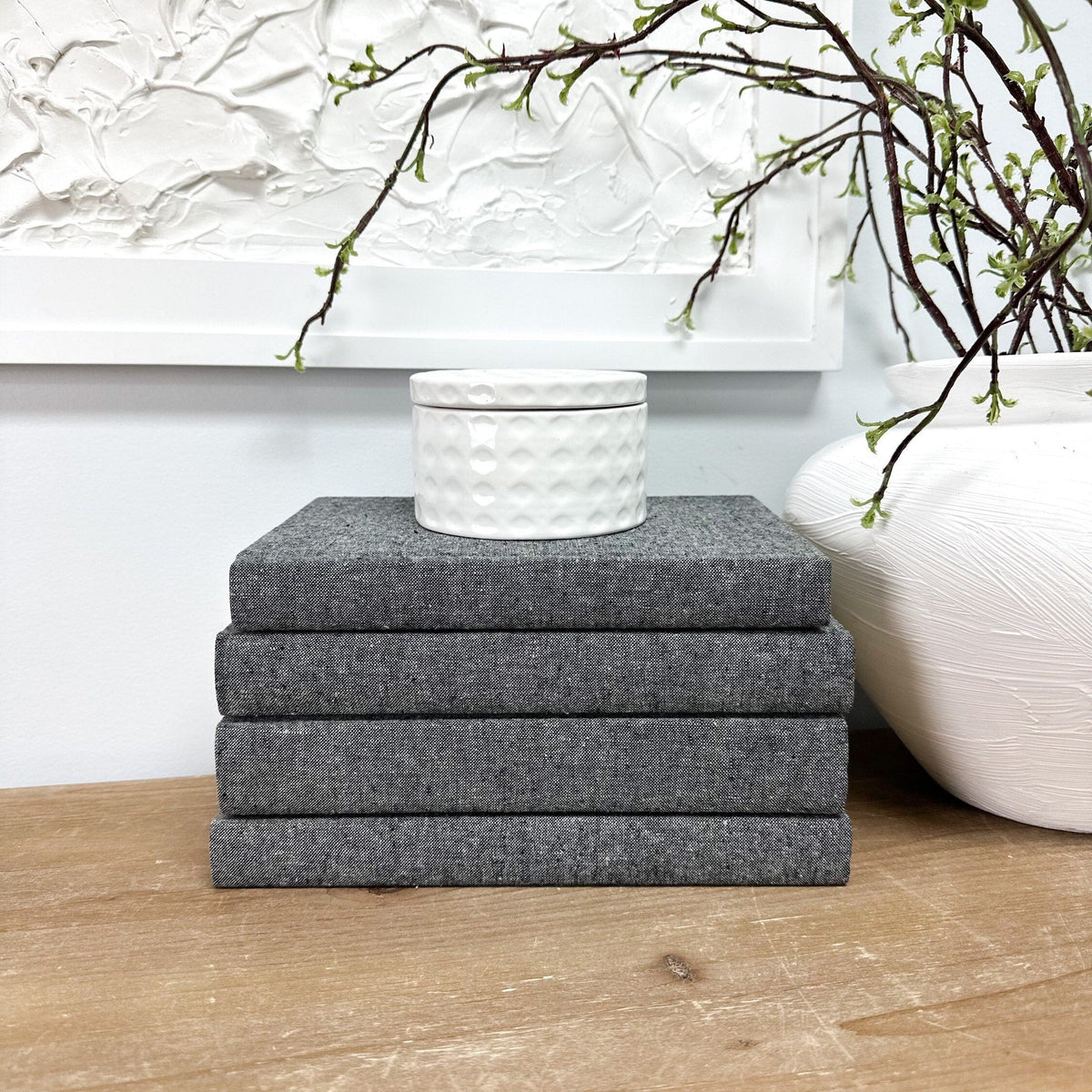 Charcoal Linen Covered Decorative Books