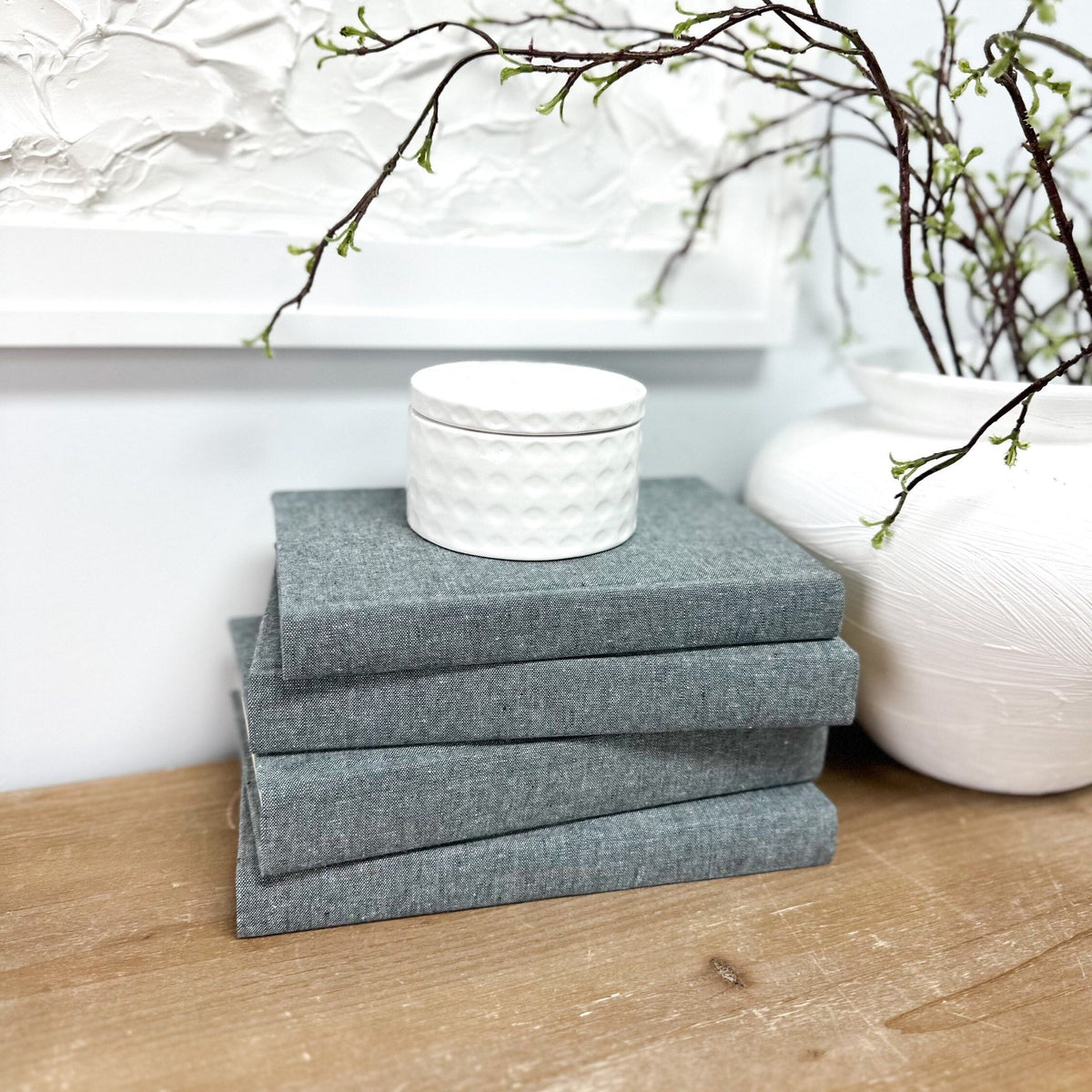 Shale Linen Covered Decorative Books